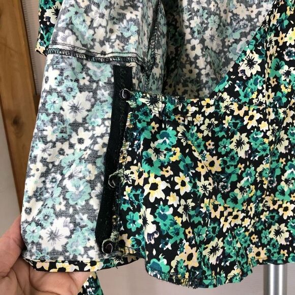 Only Riri i Gron Green Yellow Balloon Short Sleeve‎ Wrap Blouse Sz M - Picture 8 of 10